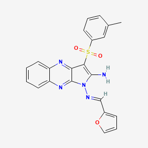 molecular formula C22H17N5O3S B2663998 (E)-N1-(呋喃-2-基甲亚甲基)-3-(间甲苯磺酰)-1H-吡咯并[2,3-b]喹喔啉-1,2-二胺 CAS No. 845660-69-7