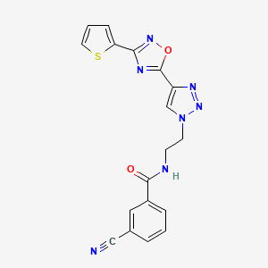 3-cyano-N-(2-(4-(3-(thiophen-2-yl)-1,2,4-oxadiazol-5-yl)-1H-1,2,3-triazol-1-yl)ethyl)benzamide