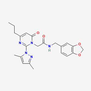 molecular formula C22H25N5O4 B2664054 N-(苯并[d][1,3]二噁杂环-5-基甲基)-2-(2-(3,5-二甲基-1H-吡唑-1-基)-6-氧代-4-丙基嘧啶-1(6H)-基)乙酰胺 CAS No. 1002041-85-1