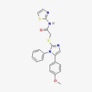 molecular formula C21H18N4O2S2 B2664069 2-((5-(4-甲氧基苯基)-1-苯基-1H-咪唑-2-基)硫代)-N-(噻唑-2-基)乙酰胺 CAS No. 1207006-08-3