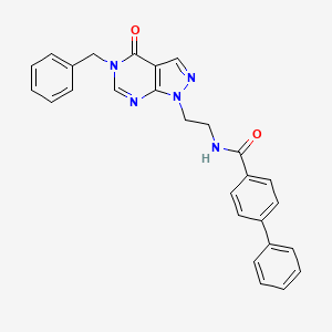 molecular formula C27H23N5O2 B2664119 N-(2-(5-benzyl-4-oxo-4,5-dihydro-1H-pyrazolo[3,4-d]pyrimidin-1-yl)ethyl)-[1,1'-biphenyl]-4-carboxamide CAS No. 922027-02-9