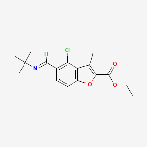 molecular formula C17H20ClNO3 B2664134 乙酸5-[(E)-(叔丁基亚胺)甲基]-4-氯-3-甲基-1-苯并呋喃-2-甲酸酯 CAS No. 329059-60-1