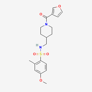 molecular formula C19H24N2O5S B2664140 N-((1-(呋喃-3-甲酰)哌啶-4-基)甲基)-4-甲氧基-2-甲基苯磺酰胺 CAS No. 1396885-24-7