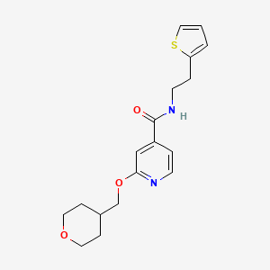 molecular formula C18H22N2O3S B2664168 2-((tetrahydro-2H-pyran-4-yl)methoxy)-N-(2-(thiophen-2-yl)ethyl)isonicotinamide CAS No. 2034271-36-6