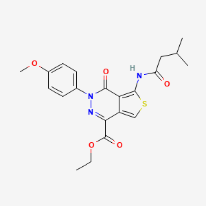 molecular formula C21H23N3O5S B2664174 乙酸乙酯 3-(4-甲氧基苯基)-5-(3-甲基丁酰氨基)-4-氧代噻吩并[3,4-d]吡啶-1-甲酸酯 CAS No. 851951-55-8