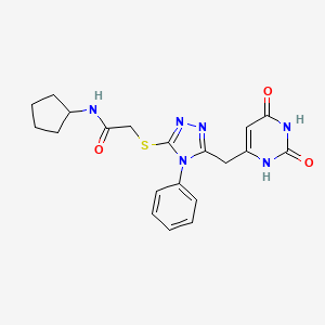 molecular formula C20H22N6O3S B2664218 N-环戊基-2-((5-((2,6-二氧代-1,2,3,6-四氢嘧啶-4-基)甲基)-4-苯基-4H-1,2,4-噁唑-3-基)硫)乙酰胺 CAS No. 852046-90-3