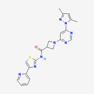molecular formula C21H20N8OS B2664228 1-(6-(3,5-dimethyl-1H-pyrazol-1-yl)pyrimidin-4-yl)-N-(4-(pyridin-2-yl)thiazol-2-yl)azetidine-3-carboxamide CAS No. 2034232-93-2
