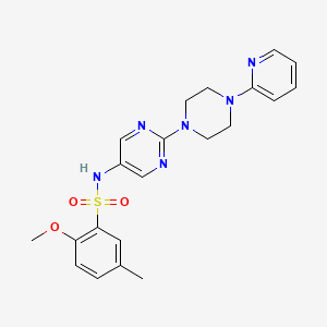 molecular formula C21H24N6O3S B2664230 2-甲氧基-5-甲基-N-(2-(4-(吡啶-2-基)哌嗪-1-基)嘧啶-5-基)苯磺酰胺 CAS No. 1428349-24-9