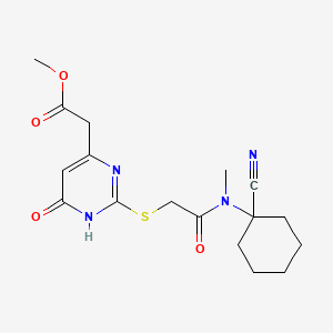 molecular formula C17H22N4O4S B2664238 Methyl 2-[2-[2-[(1-cyanocyclohexyl)-methylamino]-2-oxoethyl]sulfanyl-6-oxo-1H-pyrimidin-4-yl]acetate CAS No. 923163-26-2