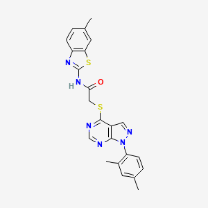 molecular formula C23H20N6OS2 B2664242 2-((1-(2,4-二甲基苯基)-1H-吡唑并[3,4-d]嘧啶-4-基)硫)-N-(6-甲基苯并[d]噻唑-2-基)乙酰胺 CAS No. 893928-39-7
