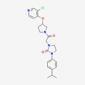 molecular formula C23H27ClN4O3 B2664244 1-(2-(3-((3-氯吡啶-4-基氧基)吡咯烷-1-基)-2-氧代乙基)-3-(4-异丙基苯基)咪唑并[2,1-d]咪唑-2-基)乙酰胺 CAS No. 2034473-03-3