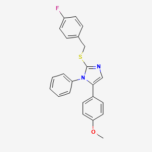 molecular formula C23H19FN2OS B2664255 2-((4-fluorobenzyl)thio)-5-(4-methoxyphenyl)-1-phenyl-1H-imidazole CAS No. 1206993-32-9