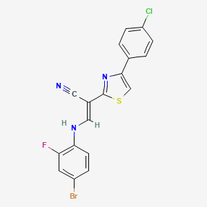 molecular formula C18H10BrClFN3S B2664258 (E)-3-((4-bromo-2-fluorophenyl)amino)-2-(4-(4-chlorophenyl)thiazol-2-yl)acrylonitrile CAS No. 477298-58-1