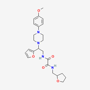 molecular formula C24H32N4O5 B2664267 N1-(2-(furan-2-yl)-2-(4-(4-methoxyphenyl)piperazin-1-yl)ethyl)-N2-((tetrahydrofuran-2-yl)methyl)oxalamide CAS No. 877634-24-7