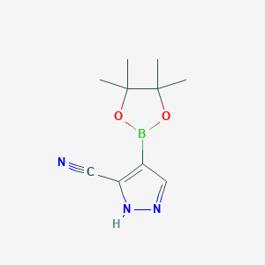 molecular formula C10H14BN3O2 B2664270 4-(4,4,5,5-四甲基-1,3,2-二氧杂环戊二烷-2-基)-1H-吡唑-3-基碳腈 CAS No. 1430754-35-0