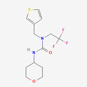 molecular formula C13H17F3N2O2S B2664285 3-(四氢-2H-吡喃-4-基)-1-(噻吩-3-基甲基)-1-(2,2,2-三氟乙基)脲 CAS No. 2034583-86-1