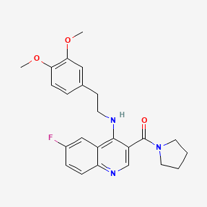molecular formula C24H26FN3O3 B2664304 (4-{[2-(3,4-Dimethoxyphenyl)ethyl]amino}-6-fluoroquinolin-3-yl)(pyrrolidin-1-yl)methanone CAS No. 1326900-05-3