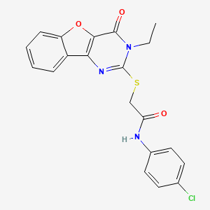 molecular formula C20H16ClN3O3S B2664311 N-(4-chlorophenyl)-2-[(3-ethyl-4-oxo-3,4-dihydro[1]benzofuro[3,2-d]pyrimidin-2-yl)sulfanyl]acetamide CAS No. 899742-21-3