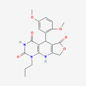 molecular formula C20H21N3O6 B2664317 8-(2,5-二甲氧基苯基)-13-丙基-5-氧代-2,11,13-三氮杂三环[7.4.0.0^{3,7}]十三碳-1(9),3(7)-二烯-6,10,12-三酮 CAS No. 872102-91-5