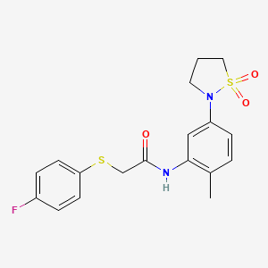 molecular formula C18H19FN2O3S2 B2664319 N-(5-(1,1-dioxidoisothiazolidin-2-yl)-2-methylphenyl)-2-((4-fluorophenyl)thio)acetamide CAS No. 1207052-87-6