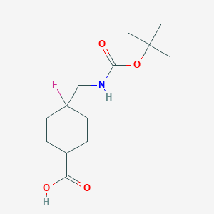 molecular formula C13H22FNO4 B2664332 4-Fluoro-4-[[(2-methylpropan-2-yl)oxycarbonylamino]methyl]cyclohexane-1-carboxylic acid CAS No. 2377032-40-9