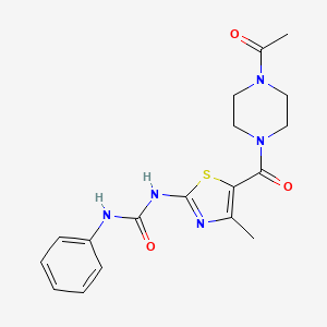 molecular formula C18H21N5O3S B2664343 1-(5-(4-Acetylpiperazine-1-carbonyl)-4-methylthiazol-2-yl)-3-phenylurea CAS No. 942010-48-2