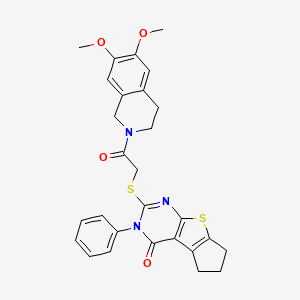 2-((2-(6,7-dimethoxy-3,4-dihydroisoquinolin-2(1H)-yl)-2-oxoethyl)thio)-3-phenyl-6,7-dihydro-3H-cyclopenta[4,5]thieno[2,3-d]pyrimidin-4(5H)-one