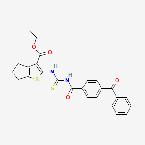 ethyl 2-(3-(4-benzoylbenzoyl)thioureido)-5,6-dihydro-4H-cyclopenta[b]thiophene-3-carboxylate