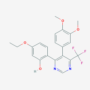 molecular formula C21H19F3N2O4 B2664363 2-(5-(3,4-Dimethoxyphenyl)-6-(trifluoromethyl)pyrimidin-4-yl)-5-ethoxyphenol CAS No. 903185-84-2