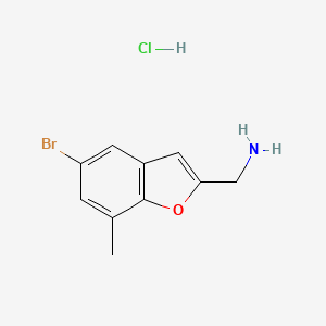 molecular formula C10H11BrClNO B2664373 (5-Bromo-7-methyl-1-benzofuran-2-yl)methanamine hydrochloride CAS No. 1803592-29-1