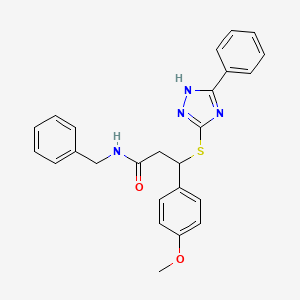 molecular formula C25H24N4O2S B2664375 N-benzyl-3-(4-methoxyphenyl)-3-[(5-phenyl-4H-1,2,4-triazol-3-yl)sulfanyl]propanamide CAS No. 690249-30-0