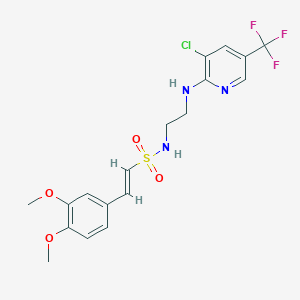 molecular formula C18H19ClF3N3O4S B2664376 (E)-N-[2-[[3-氯-5-(三氟甲基)吡啶-2-基]氨基]乙基]-2-(3,4-二甲氧基苯基)乙烯磺酰胺 CAS No. 478080-67-0