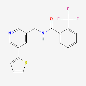 molecular formula C18H13F3N2OS B2664384 N-((5-(thiophen-2-yl)pyridin-3-yl)methyl)-2-(trifluoromethyl)benzamide CAS No. 2034251-57-3