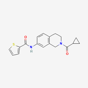 molecular formula C18H18N2O2S B2664392 N-(2-(cyclopropanecarbonyl)-1,2,3,4-tetrahydroisoquinolin-7-yl)thiophene-2-carboxamide CAS No. 955766-46-8