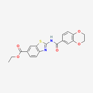 molecular formula C19H16N2O5S B2664411 Ethyl 2-(2,3-dihydrobenzo[b][1,4]dioxine-6-carboxamido)benzo[d]thiazole-6-carboxylate CAS No. 864860-65-1