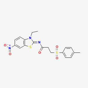 molecular formula C19H19N3O5S2 B2664426 (E)-N-(3-ethyl-6-nitrobenzo[d]thiazol-2(3H)-ylidene)-3-tosylpropanamide CAS No. 895452-73-0