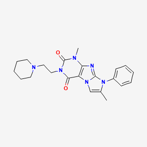 molecular formula C22H26N6O2 B2664444 1,7-二甲基-8-苯基-3-(2-(哌啶-1-基)乙基)-1H-咪唑并[2,1-f]嘧啶-2,4(3H,8H)-二酮 CAS No. 899402-22-3