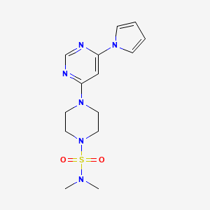 molecular formula C14H20N6O2S B2664467 4-(6-(1H-pyrrol-1-yl)pyrimidin-4-yl)-N,N-dimethylpiperazine-1-sulfonamide CAS No. 1428356-25-5