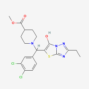 molecular formula C20H22Cl2N4O3S B2664485 Methyl 1-((3,4-dichlorophenyl)(2-ethyl-6-hydroxythiazolo[3,2-b][1,2,4]triazol-5-yl)methyl)piperidine-4-carboxylate CAS No. 886908-18-5