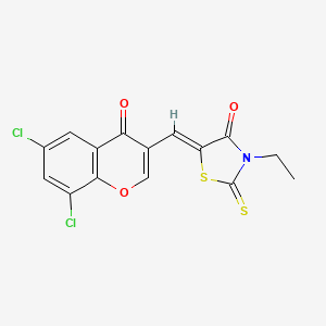 molecular formula C15H9Cl2NO3S2 B2664516 (5Z)-5-[(6,8-dichloro-4-oxochromen-3-yl)methylidene]-3-ethyl-2-sulfanylidene-1,3-thiazolidin-4-one CAS No. 1367579-02-9