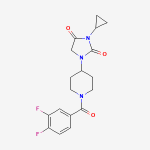 molecular formula C18H19F2N3O3 B2664524 3-Cyclopropyl-1-[1-(3,4-difluorobenzoyl)piperidin-4-yl]imidazolidine-2,4-dione CAS No. 2097891-98-8