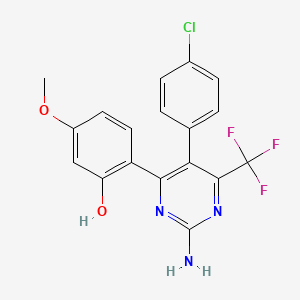 molecular formula C18H13ClF3N3O2 B2664526 2-[2-Amino-5-(4-chlorophenyl)-6-(trifluoromethyl)pyrimidin-4-yl]-5-methoxyphenol CAS No. 676522-04-6
