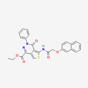 molecular formula C27H21N3O5S B2664539 乙酸乙酯 5-(2-(萘-2-基氧基)乙酰氨基)-4-氧代-3-苯基-3,4-二氢噻吩[3,4-d]吡啶-1-羧酸酯 CAS No. 851947-52-9