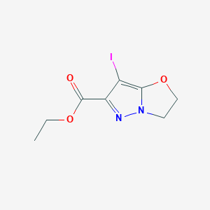 molecular formula C8H9IN2O3 B2664553 Ethyl 7-iodo-2,3-dihydropyrazolo[5,1-b][1,3]oxazole-6-carboxylate CAS No. 2226182-91-6