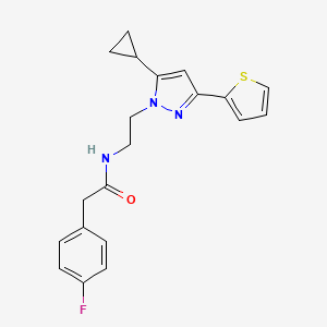 molecular formula C20H20FN3OS B2664579 N-(2-(5-cyclopropyl-3-(thiophen-2-yl)-1H-pyrazol-1-yl)ethyl)-2-(4-fluorophenyl)acetamide CAS No. 1797225-58-1