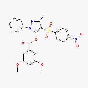 molecular formula C25H21N3O8S B2664584 3-甲基-4-((4-硝基苯基)磺酰)-1-苯基-1H-吡唑-5-基-3,5-二甲氧基苯甲酸酯 CAS No. 851094-02-5