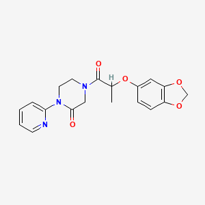 molecular formula C19H19N3O5 B2664591 4-(2-(苯并[d][1,3]二噁英-5-氧基)丙酰基)-1-(吡啶-2-基)哌嗪-2-酮 CAS No. 2309748-06-7