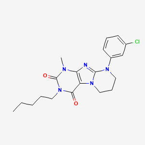 molecular formula C20H24ClN5O2 B2664594 9-(3-chlorophenyl)-1-methyl-3-pentyl-6,7,8,9-tetrahydropyrimido[2,1-f]purine-2,4(1H,3H)-dione CAS No. 877616-64-3