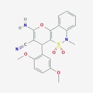 molecular formula C21H19N3O5S B2664595 2-氨基-4-(2,5-二甲氧基苯基)-6-甲基-4,6-二氢吡喃并[3,2-c][2,1]苯并噻嗪-3-碳腈5,5-二氧化物 CAS No. 893289-23-1