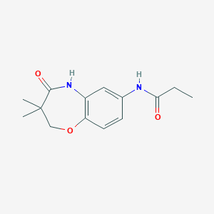 molecular formula C14H18N2O3 B2664608 N-(3,3-dimethyl-4-oxo-2,3,4,5-tetrahydrobenzo[b][1,4]oxazepin-7-yl)propionamide CAS No. 921842-79-7